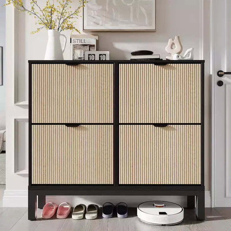 Garvee Shoe Cabinet with 4 Flip Drawers, Wooden Shoe Storage Cabinet, Freestanding Shoe Organizer with Adjustable Shelves for Entryway, Hallway