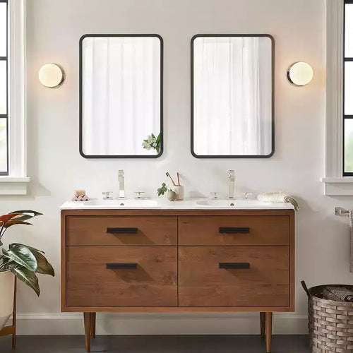 Espejo de baño con gabinete de 24x16, marco de acero inoxidable, 2 estantes ajustables, empotrado o para montaje en pared, negro