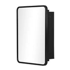 Espejo de baño con gabinete de 24x16, marco de acero inoxidable, 2 estantes ajustables, empotrado o para montaje en pared, negro
