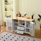 Isla de Cocina Móvil de Madera Moderna de 47.6" Carrito con Tapa Abatible, Cajones y Gabinete