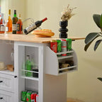 Isla de Cocina Móvil de Madera Moderna de 47.6" Carrito con Tapa Abatible, Cajones y Gabinete