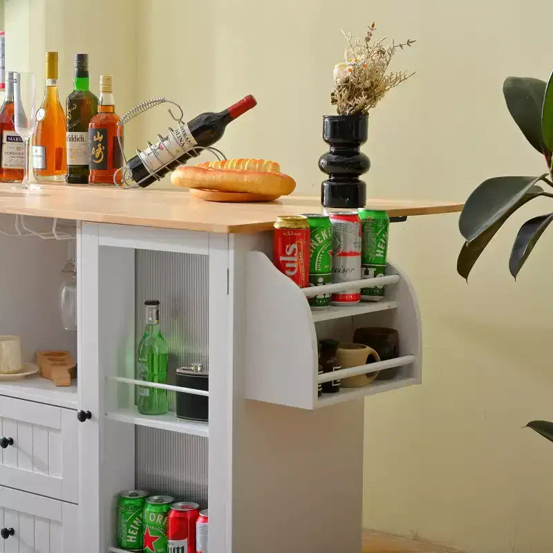 Isla de Cocina Móvil de Madera Moderna de 47.6" Carrito con Tapa Abatible, Cajones y Gabinete