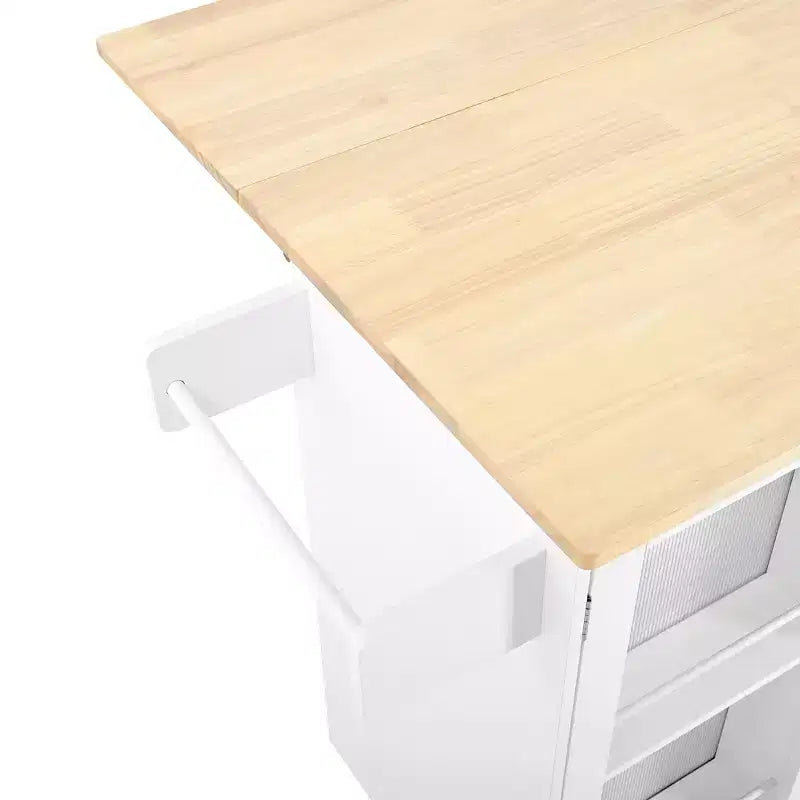 Isla de Cocina Móvil de Madera Moderna de 47.6" Carrito con Tapa Abatible, Cajones y Gabinete