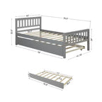 Cama doble con plataforma y nido – Estructura de madera maciza de pino, cabecero y piecero, gris, no necesita somier