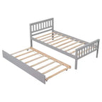 Cama doble con plataforma y nido – Estructura de madera maciza de pino, cabecero y piecero, gris, no necesita somier