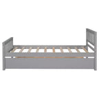 Cama doble con plataforma y nido – Estructura de madera maciza de pino, cabecero y piecero, gris, no necesita somier