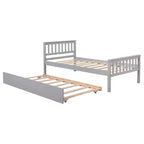 Cama doble con plataforma y nido – Estructura de madera maciza de pino, cabecero y piecero, gris, no necesita somier