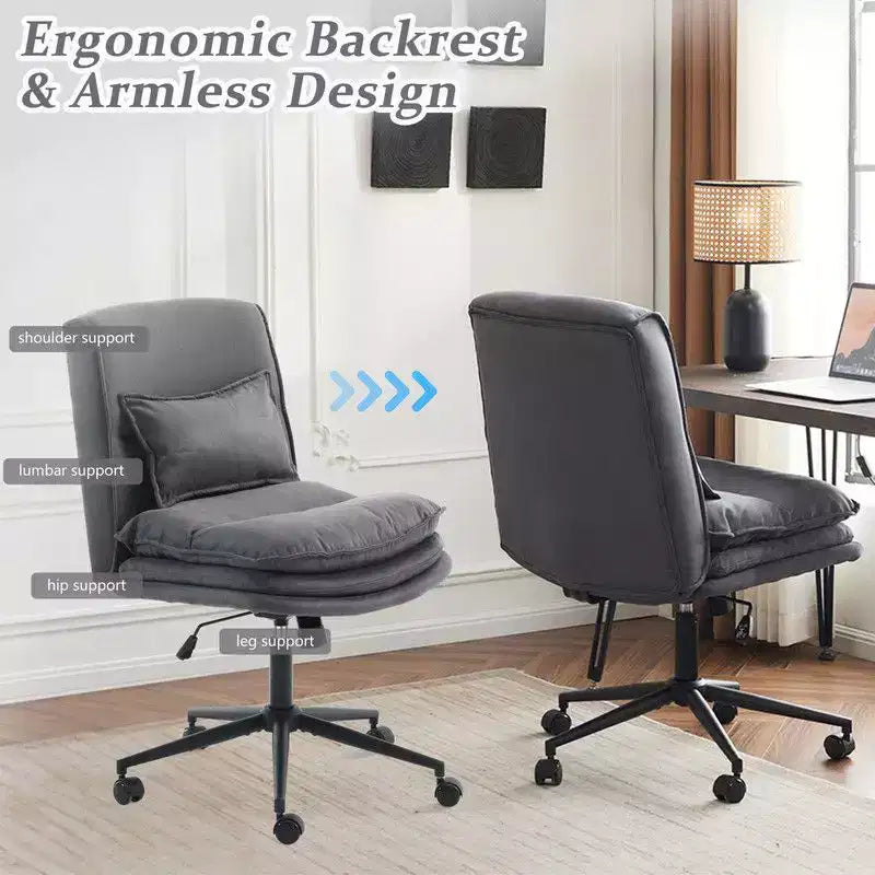 Silla de oficina tapizada sin brazos – Altura ajustable, 350 lb de capacidad, giratoria, asiento de terciopelo