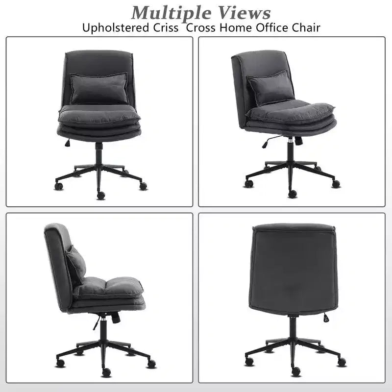 Silla de oficina tapizada sin brazos – Altura ajustable, 350 lb de capacidad, giratoria, asiento de terciopelo