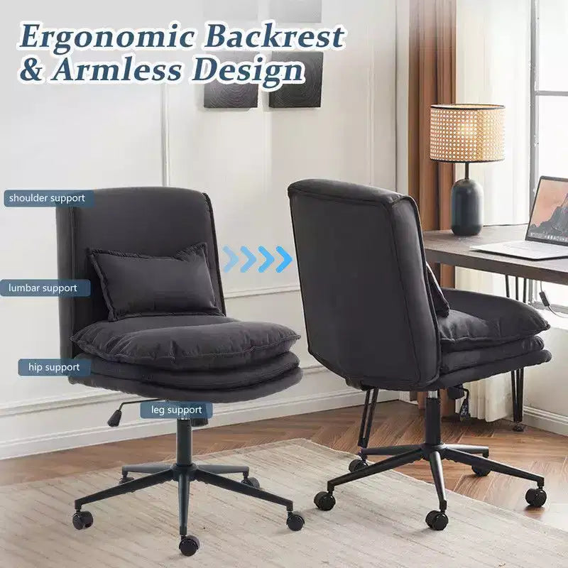 Silla de oficina tapizada sin brazos – Altura ajustable, 350 lb de capacidad, giratoria, asiento de terciopelo