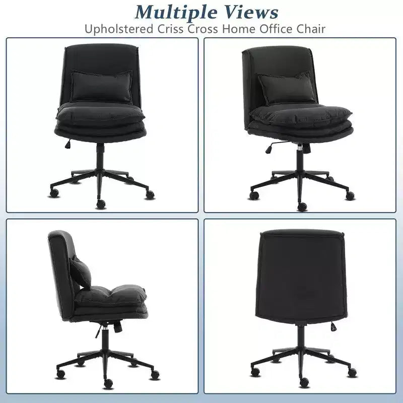 Silla de oficina tapizada sin brazos – Altura ajustable, 350 lb de capacidad, giratoria, asiento de terciopelo