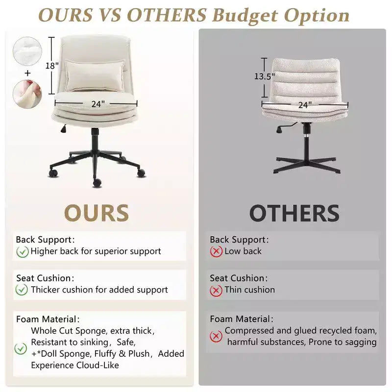 Silla de oficina tapizada sin brazos – Altura ajustable, 350 lb de capacidad, giratoria, asiento de terciopelo