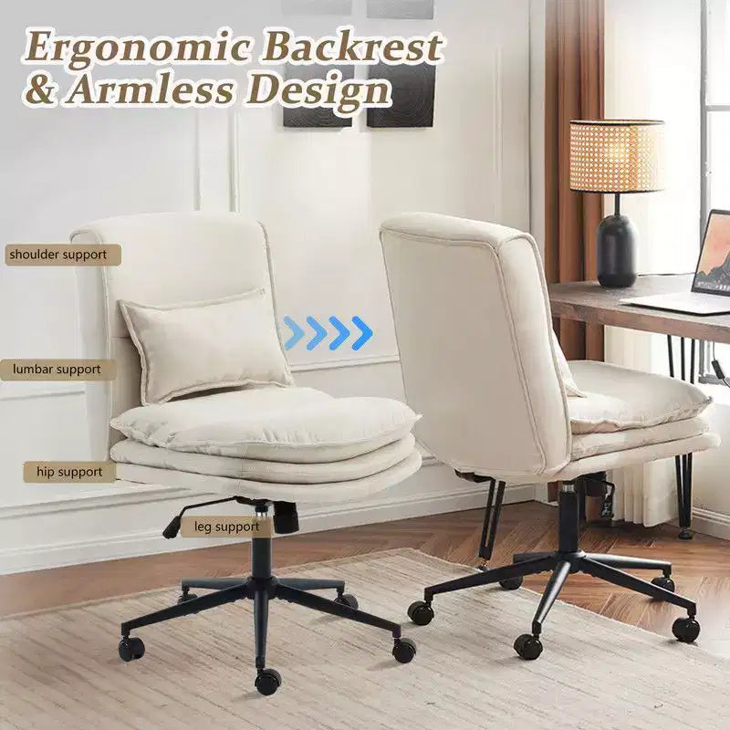 Silla de oficina tapizada sin brazos – Altura ajustable, 350 lb de capacidad, giratoria, asiento de terciopelo