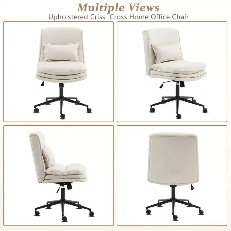 Silla de oficina tapizada sin brazos – Altura ajustable, 350 lb de capacidad, giratoria, asiento de terciopelo