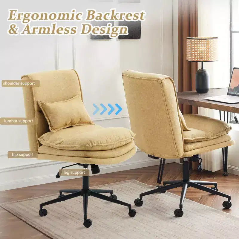 Silla de oficina tapizada sin brazos – Altura ajustable, 350 lb de capacidad, giratoria, asiento de terciopelo