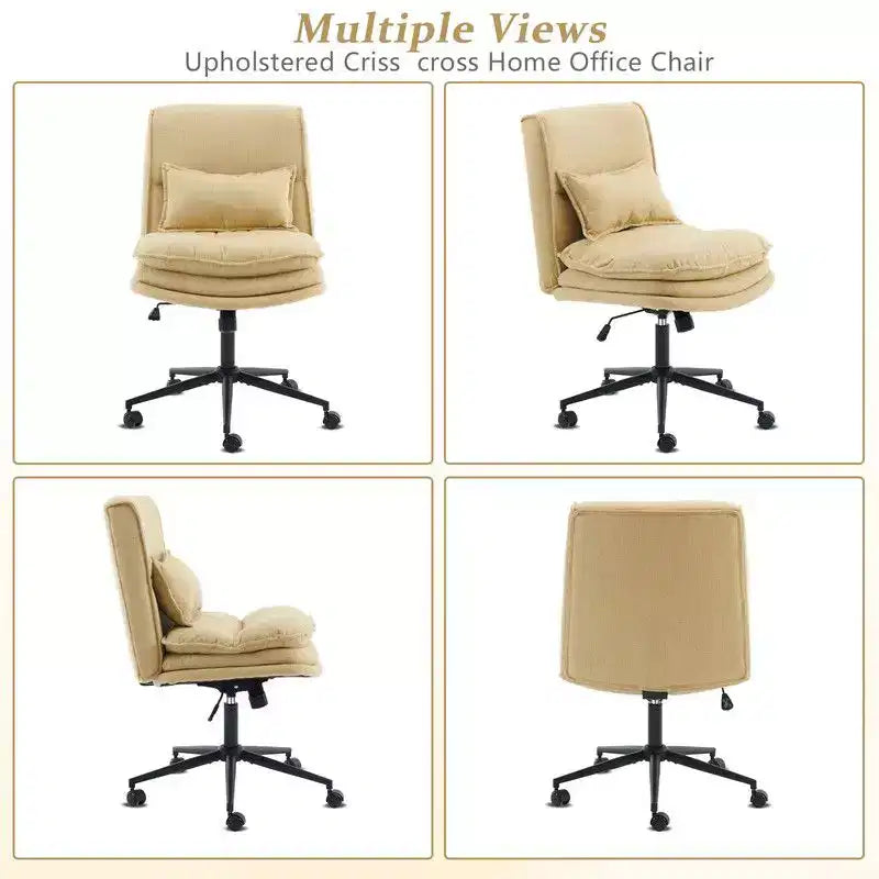 Silla de oficina tapizada sin brazos – Altura ajustable, 350 lb de capacidad, giratoria, asiento de terciopelo