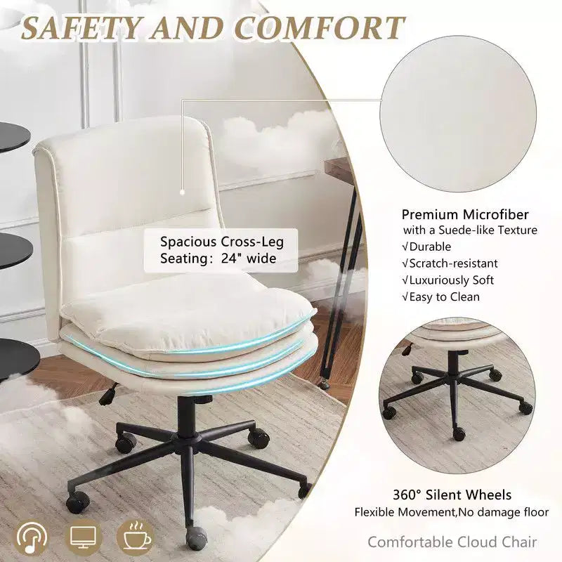 Silla de oficina tapizada sin brazos – Altura ajustable, 350 lb de capacidad, giratoria, asiento de terciopelo