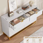 Cómoda para Dormitorio, Organizador de Cómoda Grande de 53.5 pulgadas, 6 Cajones con Tiradores y Patas de Metal Dorado, Cómoda Moderna, Cómodas Grises con Cajones