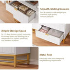 Cómoda para Dormitorio, Organizador de Cómoda Grande de 53.5 pulgadas, 6 Cajones con Tiradores y Patas de Metal Dorado, Cómoda Moderna, Cómodas Grises con Cajones