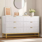 Cómoda para Dormitorio, Organizador de Cómoda Grande de 53.5 pulgadas, 6 Cajones con Tiradores y Patas de Metal Dorado, Cómoda Moderna, Cómodas Grises con Cajones