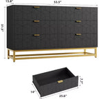 Cómoda para Dormitorio, Organizador de Cómoda Grande de 53.5 pulgadas, 6 Cajones con Tiradores y Patas de Metal Dorado, Cómoda Moderna, Cómodas Grises con Cajones