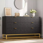 Cómoda para Dormitorio, Organizador de Cómoda Grande de 53.5 pulgadas, 6 Cajones con Tiradores y Patas de Metal Dorado, Cómoda Moderna, Cómodas Grises con Cajones