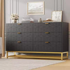 Cómoda para Dormitorio, Organizador de Cómoda Grande de 53.5 pulgadas, 6 Cajones con Tiradores y Patas de Metal Dorado, Cómoda Moderna, Cómodas Grises con Cajones