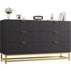 Dresser for Bedroom, 53.5 Large Dresser Organizer, 6 Drawer with Golden Metal Handle and Legs, Modern Chest of Drawers, Grey Dressers with Drawers