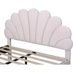 Cama Queen de plataforma de terciopelo – Cabecero floral, listones de madera, no necesita somier, rosa