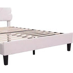 Cama Queen de plataforma de terciopelo – Cabecero floral, listones de madera, no necesita somier, rosa