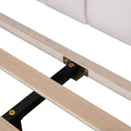 Cama Queen de plataforma de terciopelo – Cabecero floral, listones de madera, no necesita somier, rosa