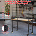 Banco de trabajo ajustable con ruedas de 48"x24" – Capacidad de 2000 lb, tomas de corriente, luces, cajón y 30 ganchos