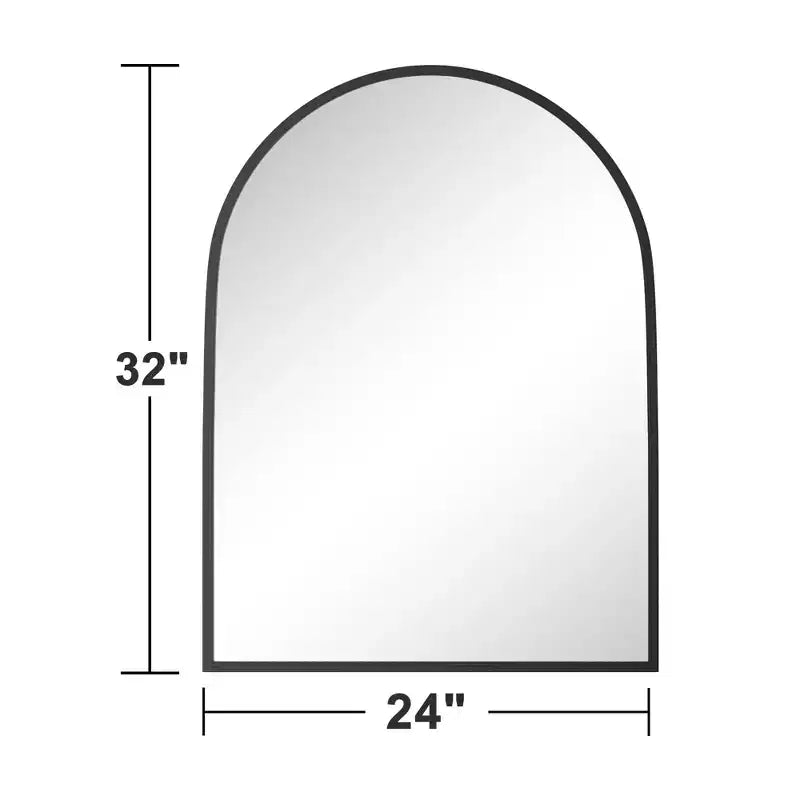 2 piezas de 31 pulgadas de alto x 24 pulgadas de ancho, marco de espejo colgante arqueado de ángulo recto con borde delgado de aleación de aluminio negro, espejo de pared