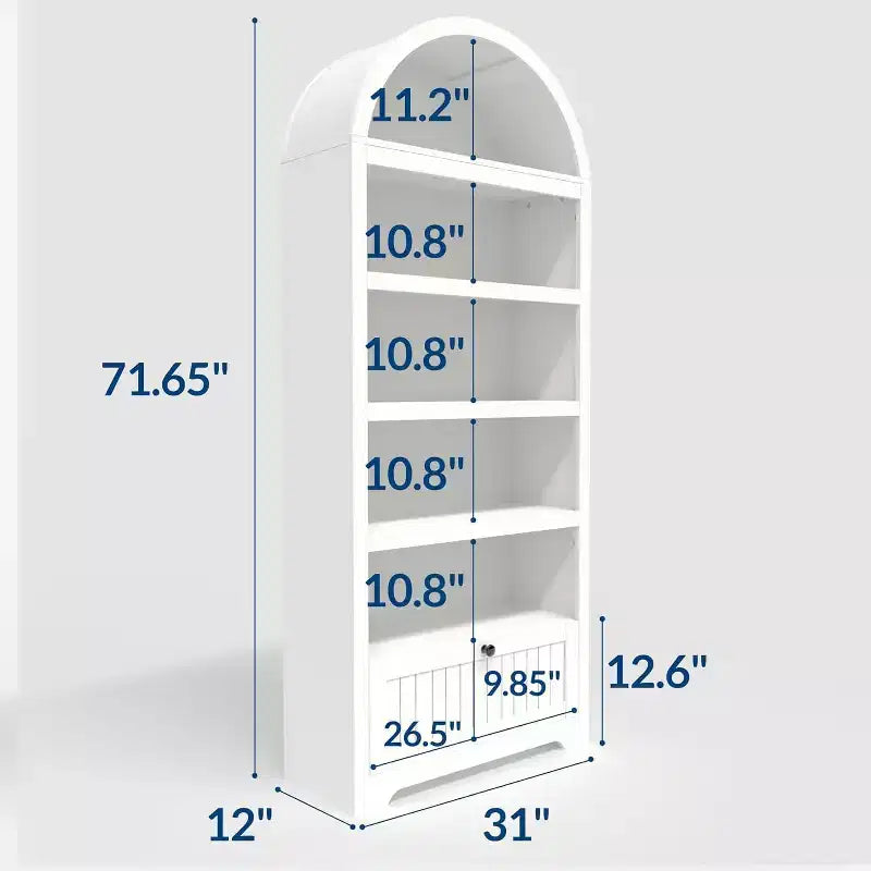 Armario de almacenamiento de madera arqueado de 72 pulgadas de alto – Despensa y estantería de 5 niveles con puertas, Nogal, Bisagras de cierre suave