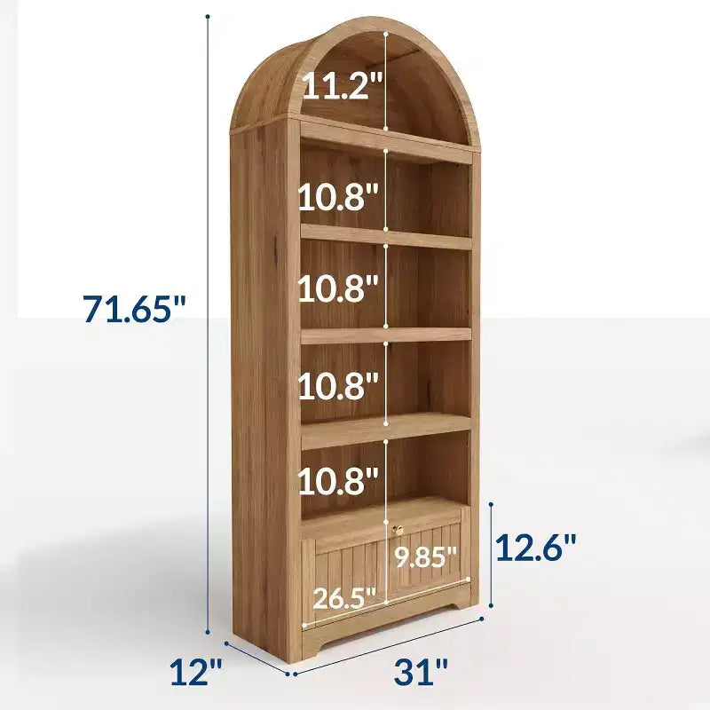 Armario de almacenamiento de madera arqueado de 72 pulgadas de alto – Despensa y estantería de 5 niveles con puertas, Nogal, Bisagras de cierre suave