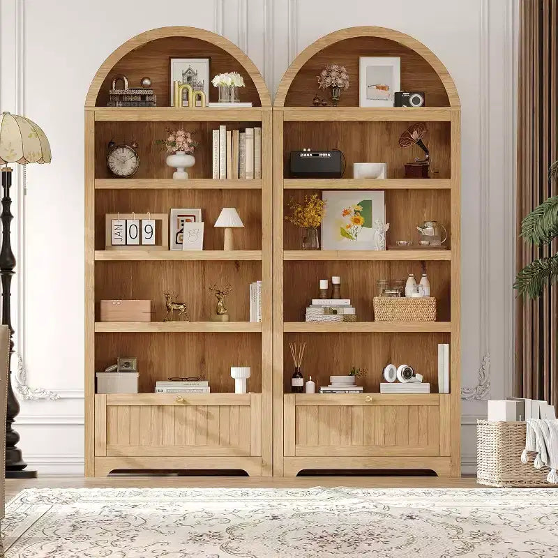 Armario de almacenamiento de madera arqueado de 72 pulgadas de alto – Despensa y estantería de 5 niveles con puertas, Nogal, Bisagras de cierre suave