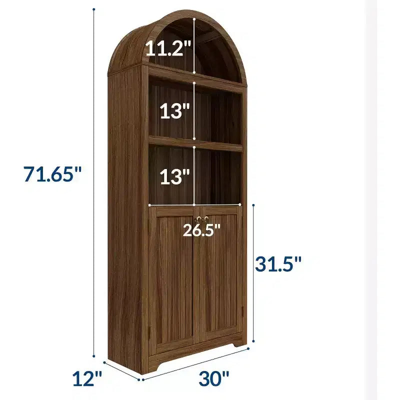 Armario de almacenamiento de madera arqueado de 72 pulgadas de alto – Despensa y estantería de 5 niveles con puertas, Nogal, Bisagras de cierre suave
