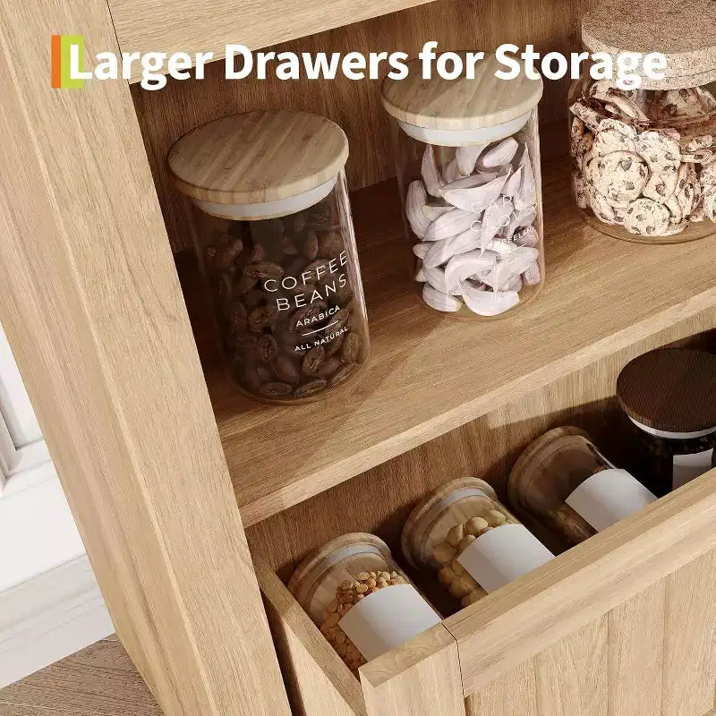 Armario de almacenamiento de madera arqueado de 72 pulgadas de alto – Despensa y estantería de 5 niveles con puertas, Nogal, Bisagras de cierre suave
