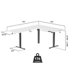 Escritorio esquinero de pie con ajuste eléctrico de altura XL - Motores duales, 80 kg, blanco y negro
