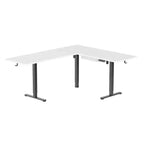 Escritorio esquinero de pie con ajuste eléctrico de altura XL - Motores duales, 80 kg, blanco y negro