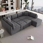 Sofá Seccional Grande en Forma de U con Cama Extraíble – Chenilla, Espuma de Alta Densidad, 5 Plazas, 2 Cojines