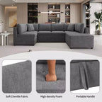 Sofá Seccional Grande en Forma de U con Cama Extraíble – Chenilla, Espuma de Alta Densidad, 5 Plazas, 2 Cojines
