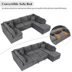 Sofá Seccional Grande en Forma de U con Cama Extraíble – Chenilla, Espuma de Alta Densidad, 5 Plazas, 2 Cojines