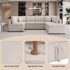 Sofá Seccional Grande en Forma de U con Cama Extraíble – Chenilla, Espuma de Alta Densidad, 5 Plazas, 2 Cojines