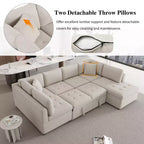 Sofá Seccional Grande en Forma de U con Cama Extraíble – Chenilla, Espuma de Alta Densidad, 5 Plazas, 2 Cojines