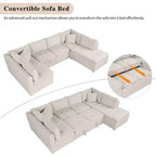 Sofá Seccional Grande en Forma de U con Cama Extraíble – Chenilla, Espuma de Alta Densidad, 5 Plazas, 2 Cojines