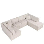 Sofá Seccional Grande en Forma de U con Cama Extraíble – Chenilla, Espuma de Alta Densidad, 5 Plazas, 2 Cojines