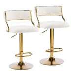 Karl Home Cream Corduroy Upholstered Adjustable Bar Stool With Gold Tone Base