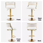 Taburete de bar ajustable tapizado en pana color crema con base tono dorado, juego de 2, respaldo medio