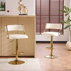 Taburete de bar ajustable tapizado en pana color crema con base tono dorado, juego de 2, respaldo medio